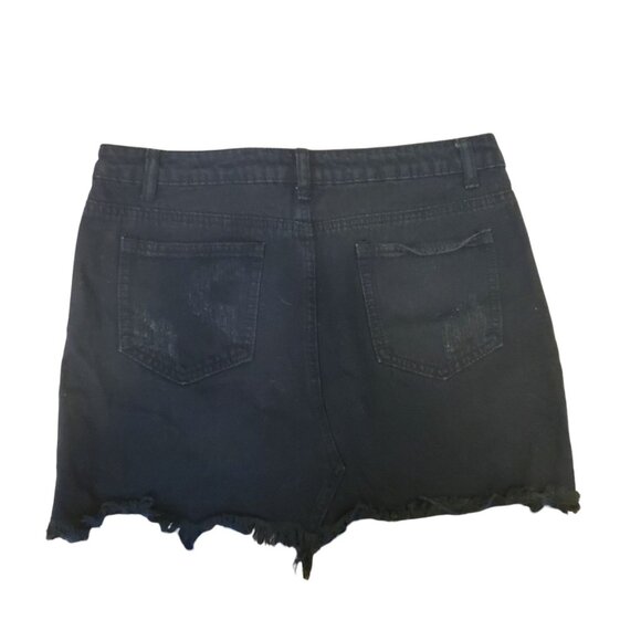 Signature 8 Anthropologie Distressed Denim Mini Skirt Black Sz L - Picture 2 of 3
